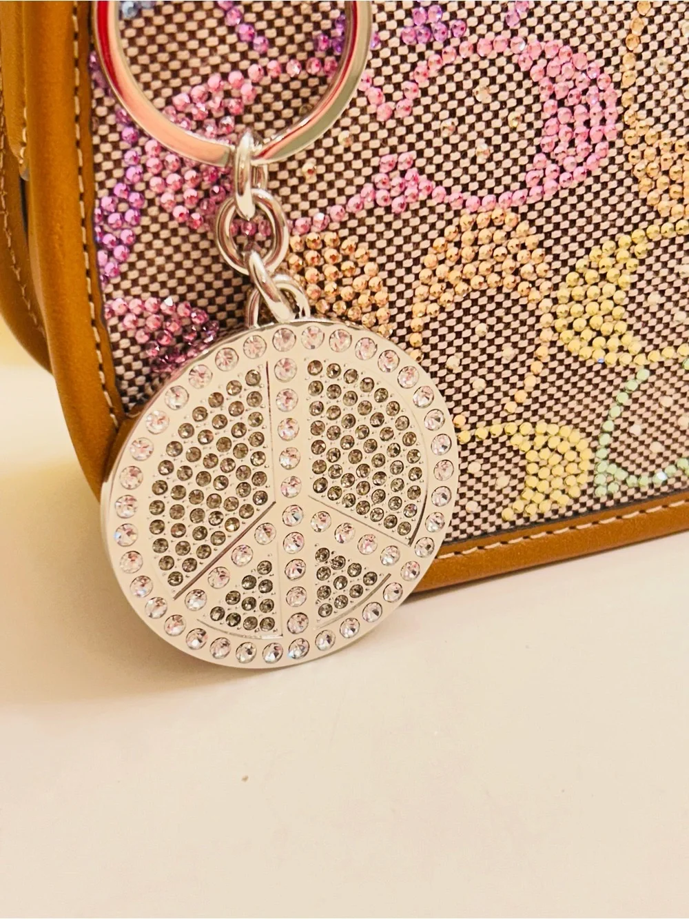 NWOT RARE Coach Y2K Swarovski Peace Sign Keychain/ Bag  Charm